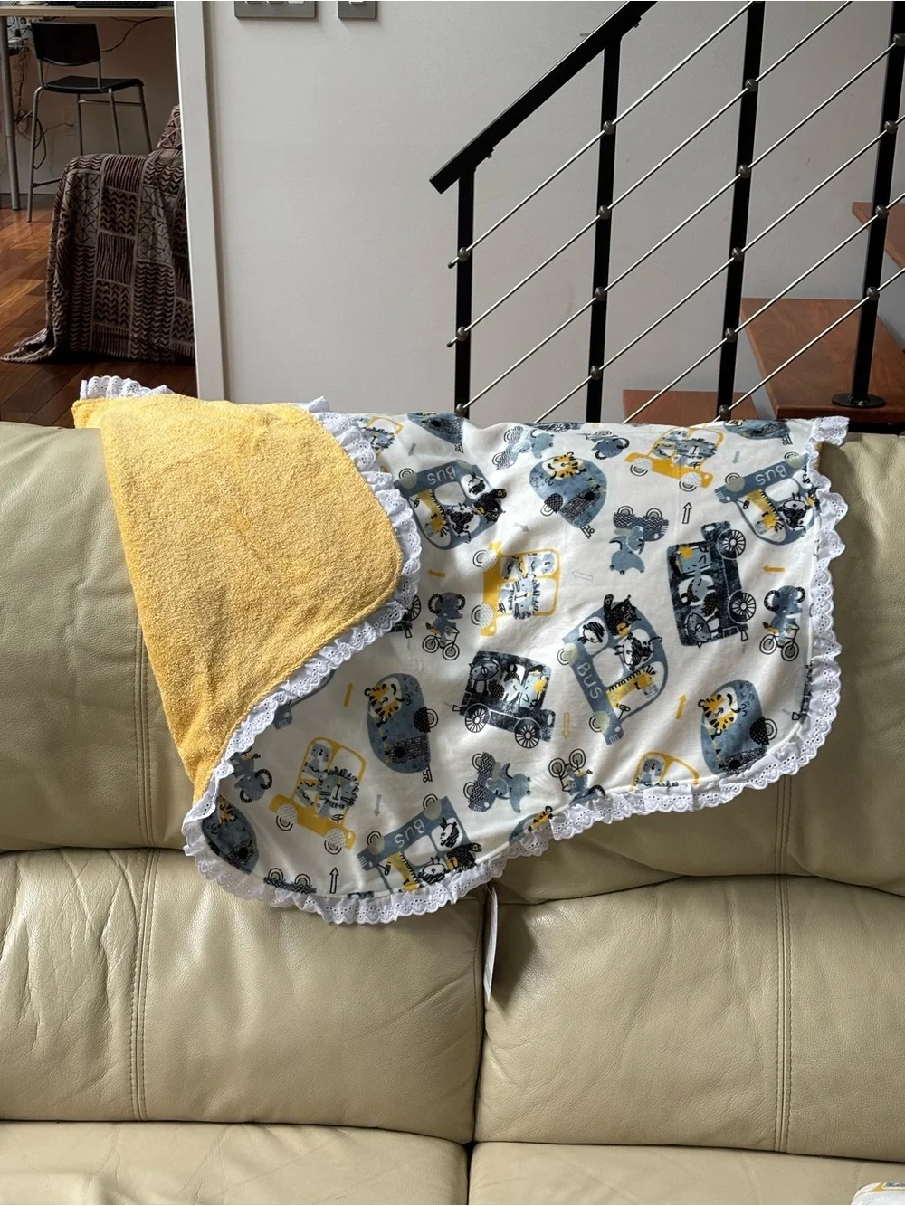 White & Yellow Animal Bus Baby Nursing Cover